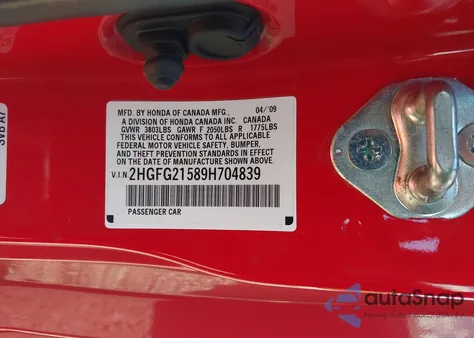 2009 Honda Civic Si z USA, uszkodzony, nr VIN 2HGFG21589H704839